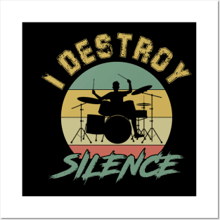 I Destroy Silence Vintage Drums Player Drumer Posters and Art